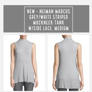 Neiman Marcus Striped Mock Neck Tank Top w / Lace